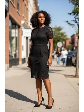 Black Lace Short Sleeve Dress